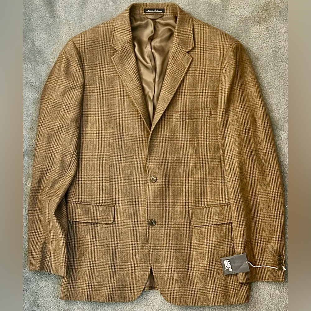 Lands’ End Wool Glen Plaid Blazer - 42 Long - Brown - NWT